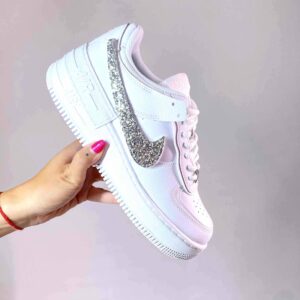 Nike Air Force 1 Shadow Custom Swoosh Intercambiabile Glitter Argento