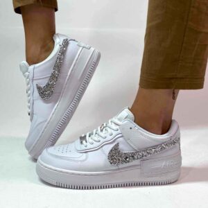 Nike Air Force 1 Shadow Custom Swoosh Intercambiabile Glitter Argento