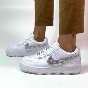 Nike Air Force 1 Shadow Custom Swoosh Intercambiabile Glitter Argento