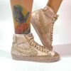 Nike Blazer Customized Delavé Beige Swoosh e Linguetta Teddy, Borchie e Occhielli Oro