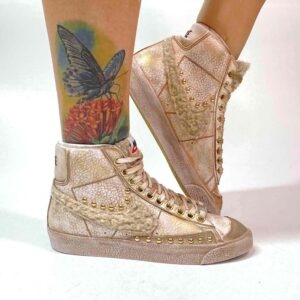 Nike Blazer Customized Delavé Beige Swoosh e Linguetta Teddy, Borchie e Occhielli Oro