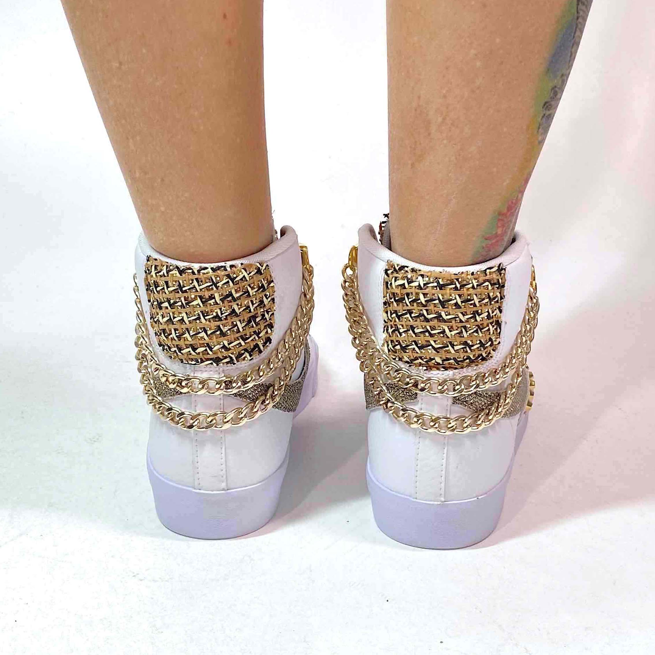 Nike Blazer Customized Swoosh Glitter, Catene e Borchie Oro, Inserti Raffia