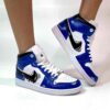 Nike Jordan 1 Custom Cartoon Dipinta A Mano Blu e Nero, Swoosh Goccia