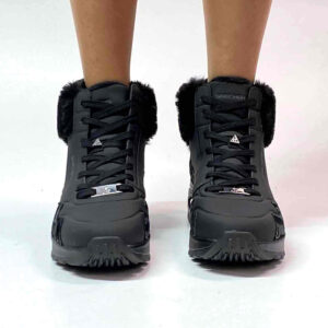Skechers Stivaletti Uno Rugged-Fall Air Personalizzate Base Nera, Dettaglio Zabrato Velluto e Glitter Nero