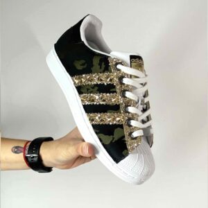 Adidas Superstar Personalizzate Camouflage, Glitter Oro e Borchie