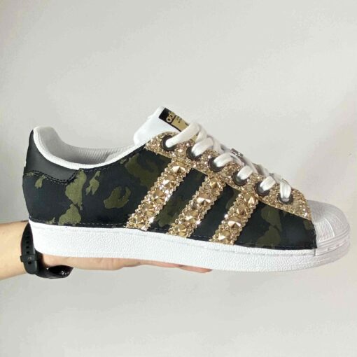 Adidas Superstar Personalizzate Camouflage, Glitter Oro e Borchie