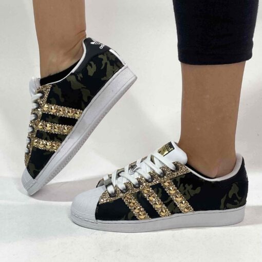 Adidas Superstar Personalizzate Camouflage, Glitter Oro e Borchie