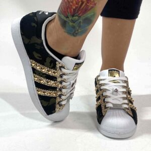 Adidas Superstar Personalizzate Camouflage, Glitter Oro e Borchie
