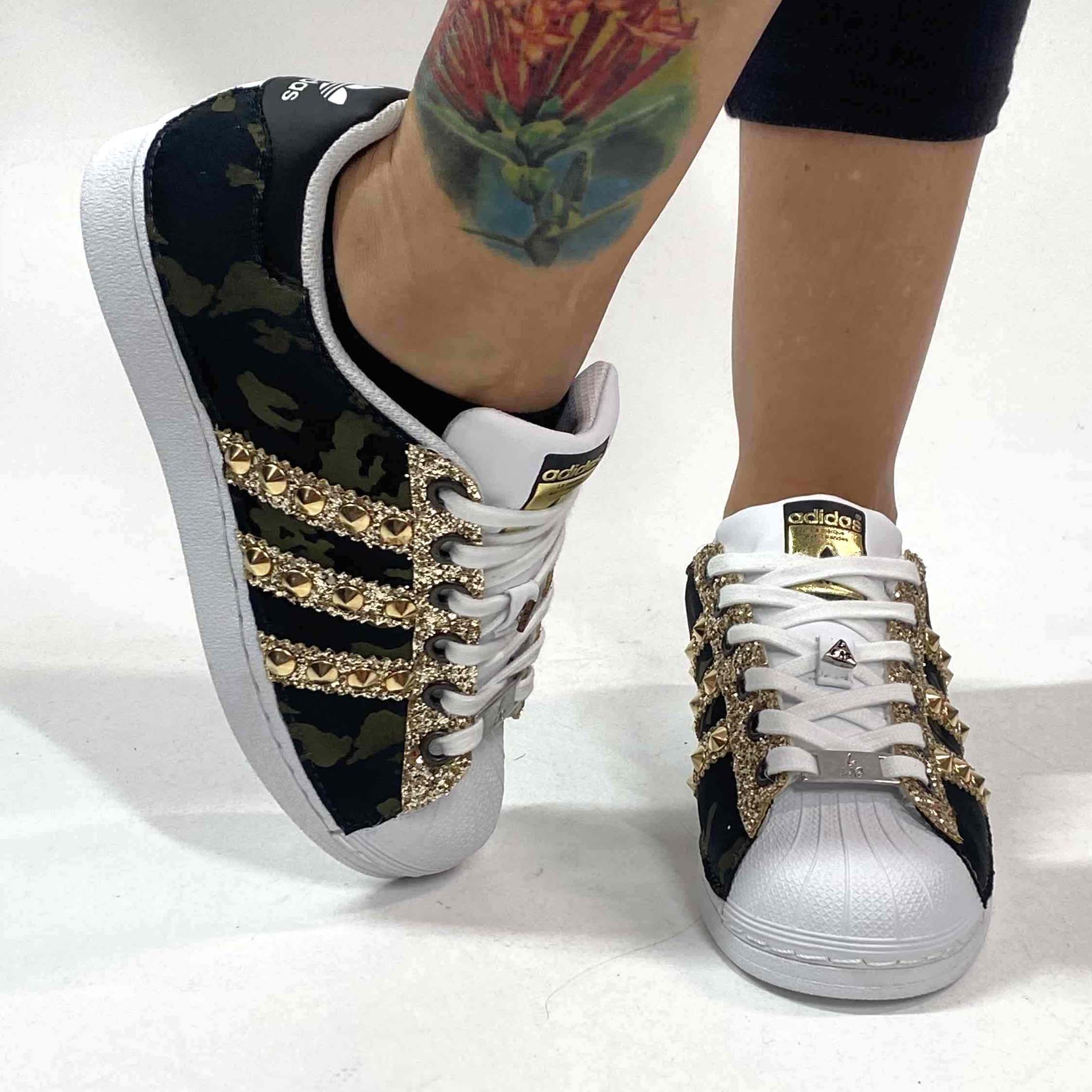 Adidas Superstar Custom Camouflage Glitter Oro LLab scarpe custom
