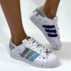 Adidas Superstar Personalizzate Glitter e Borchie Azzurro Tempesta
