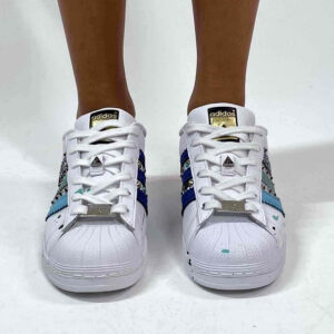 Adidas Superstar Personalizzate Glitter e Borchie Azzurro Tempesta
