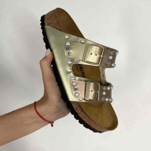 Birkenstock Arizona Personalizzate Base Oro Perle e Strass