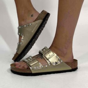 Birkenstock Arizona Personalizzate Base Oro Perle e Strass