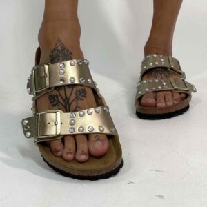 Birkenstock Arizona Personalizzate Base Oro Perle e Strass