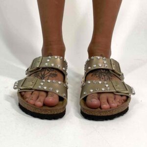 Birkenstock Arizona Personalizzate Base Oro Perle e Strass