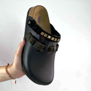 Birkenstock Kay SL Personalizzate Cinturino Verde e Borchie Quadrate