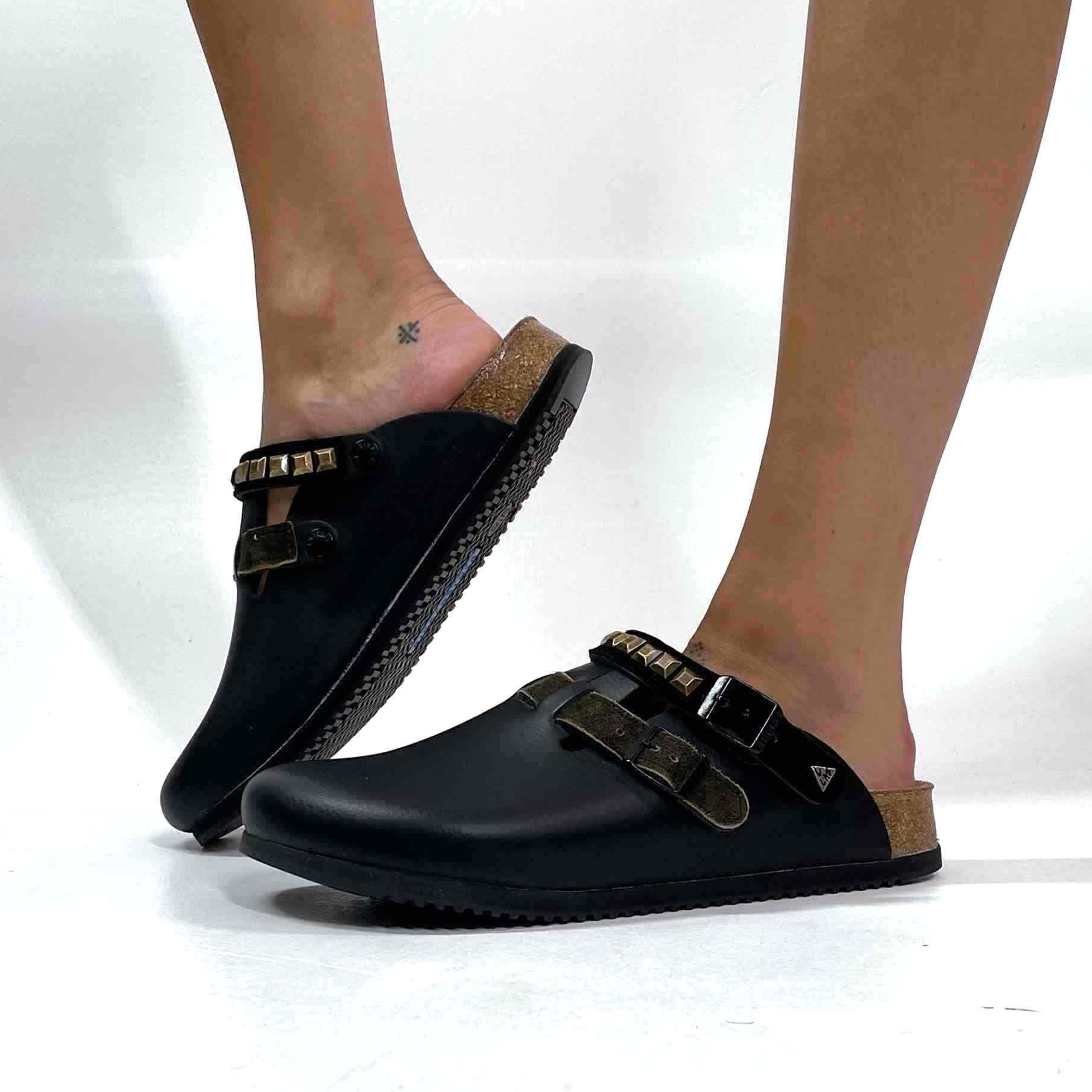 Birkenstock Kay SL Personalizzate Cinturino Verde e Borchie Quadrate