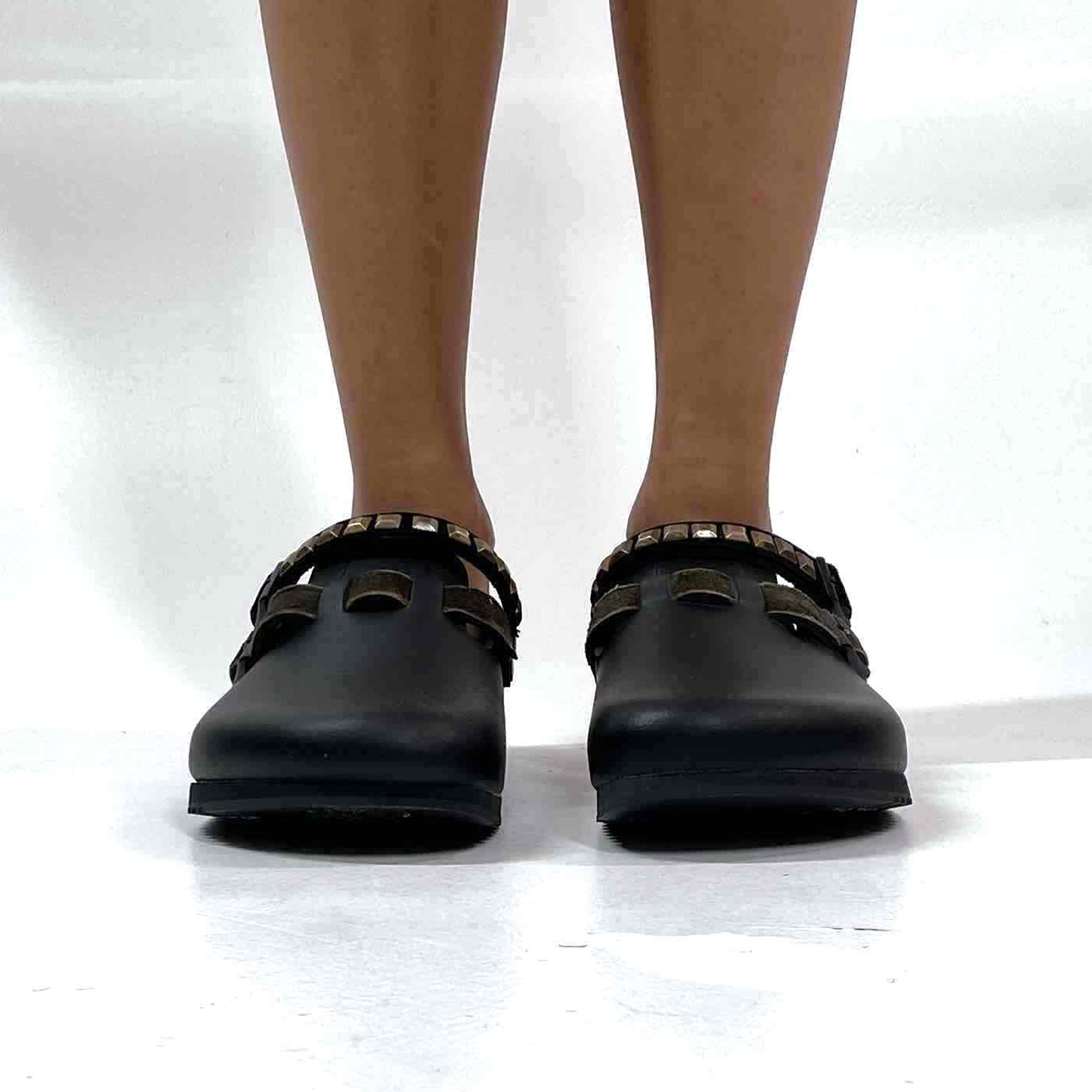 Birkenstock Kay SL Personalizzate Cinturino Verde e Borchie Quadrate