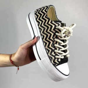 Converse All Star Personalizzate Low Platform Raffia Zig Zag e Inserti Lurex Nero
