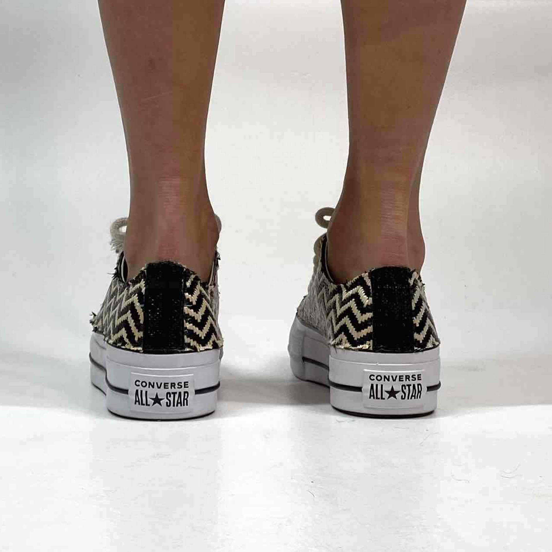 Converse All Star Personalizzate Low Platform Raffia Zig Zag e Inserti Lurex Nero