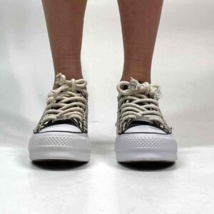Converse All Star Personalizzate Low Platform Raffia Zig Zag e Inserti Lurex Nero
