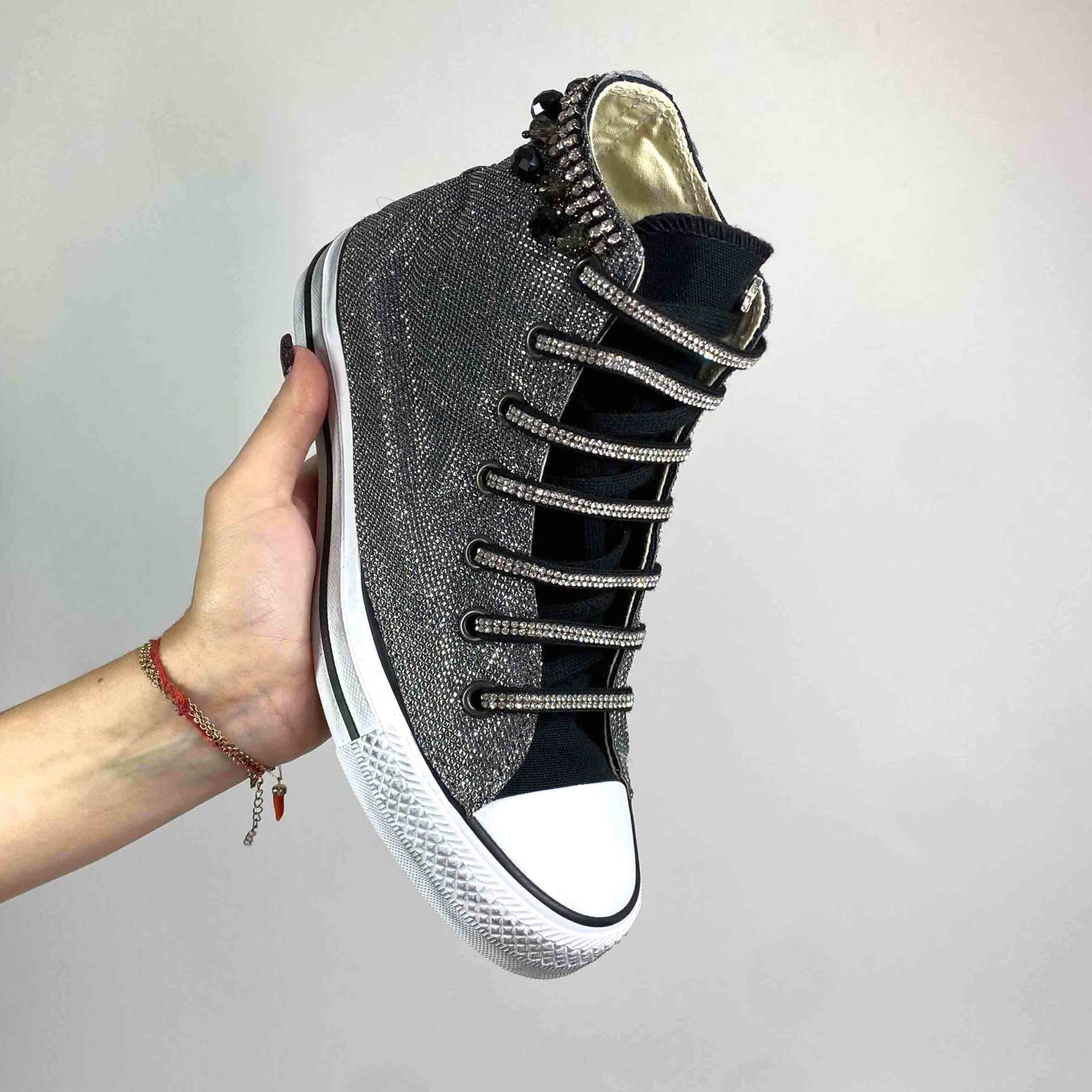 Converse All Star Personalizzate Lurex Argento & Strass “Stardust”
