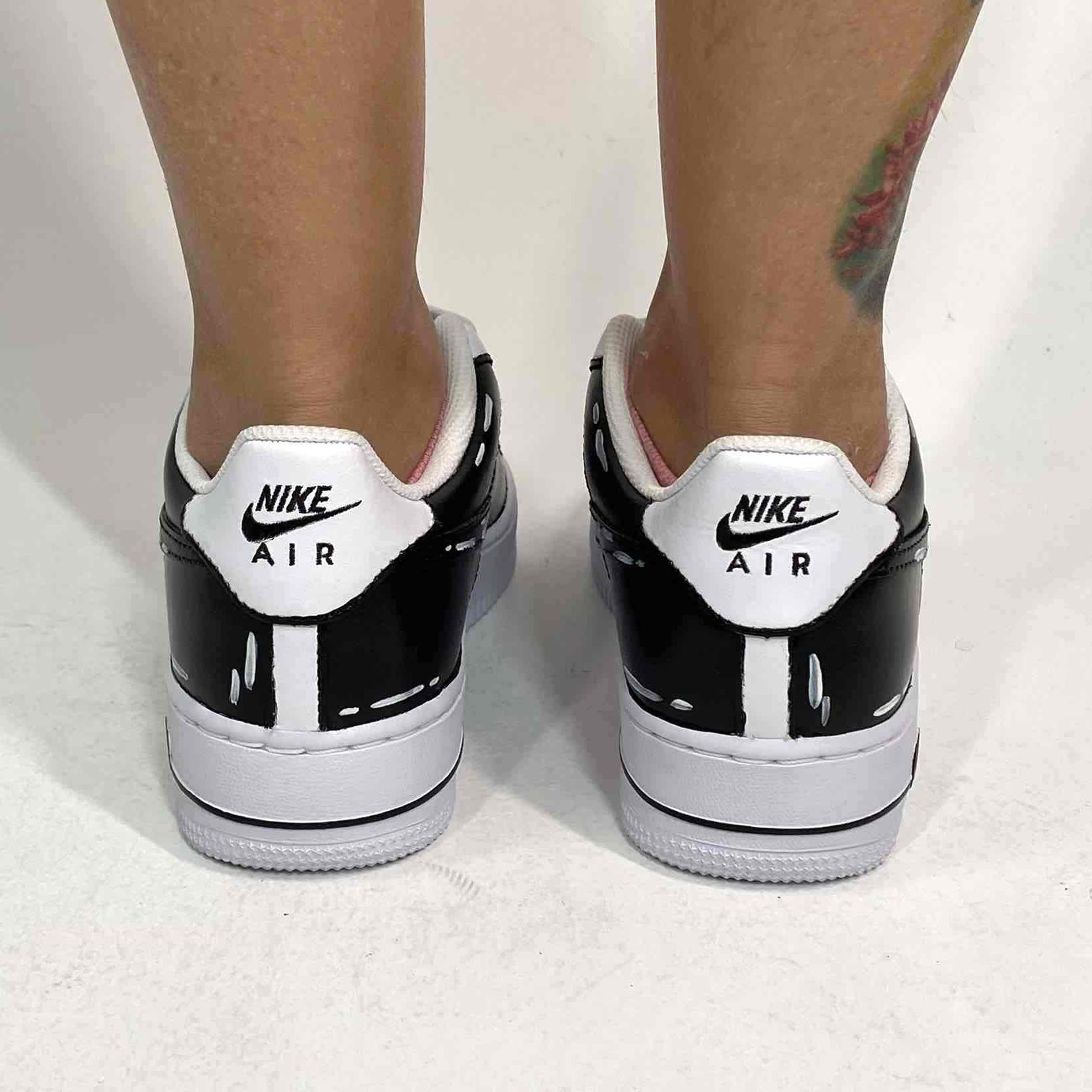 Nike Air Force One Custom Cartoon Dipinte A Mano Total Black