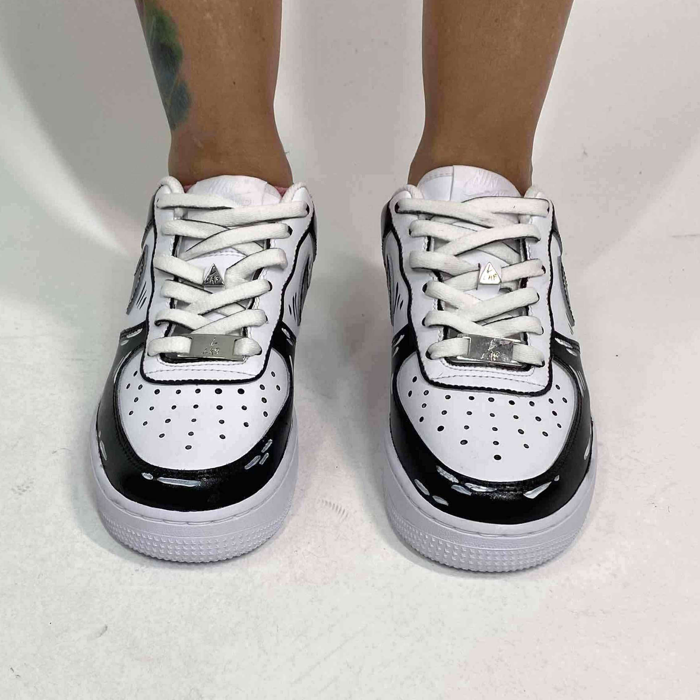 Nike Air Force One Custom Cartoon Dipinte A Mano Total Black