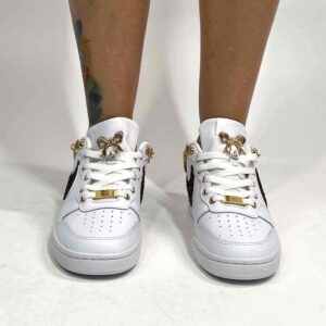 Nike Court Borough Low Custom Swoosh Glitter Bronzo, Catene e Fiocco Oro