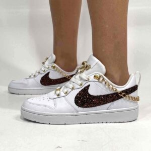 Nike Court Borough Low Custom Swoosh Glitter Bronzo, Catene e Fiocco Oro