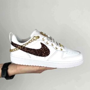 Nike Court Borough Low Custom Swoosh Glitter Bronzo, Catene e Fiocco Oro