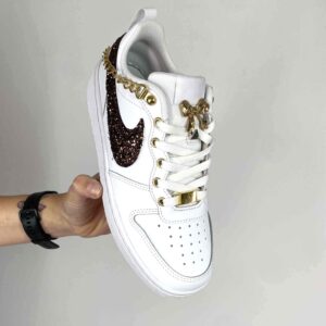 Nike Court Borough Low Custom Swoosh Glitter Bronzo, Catene e Fiocco Oro