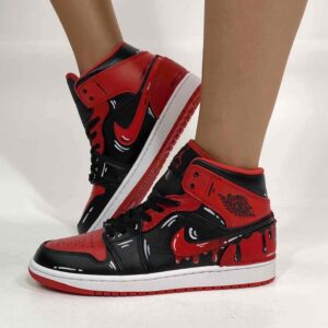 Nike Jordan 1 Custom Cartoon Dipinta A Mano Rosso e Nero – Vol. 2