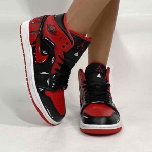 Nike Jordan 1 Custom Cartoon Dipinta A Mano Rosso e Nero – Vol. 2