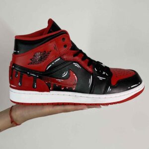 Nike Jordan 1 Custom Cartoon Dipinta A Mano Rosso e Nero – Vol. 2