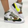 Nike Jordan 1 Custom Doppio Swoosh Fluo, Camouflage, Pelle Scamosciata e Borchie