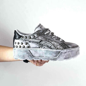 Puma Platform Custom Delavè Borchie, Perle e Sporcatura Nera