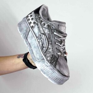 Puma Platform Custom Delavè Borchie, Perle e Sporcatura Nera