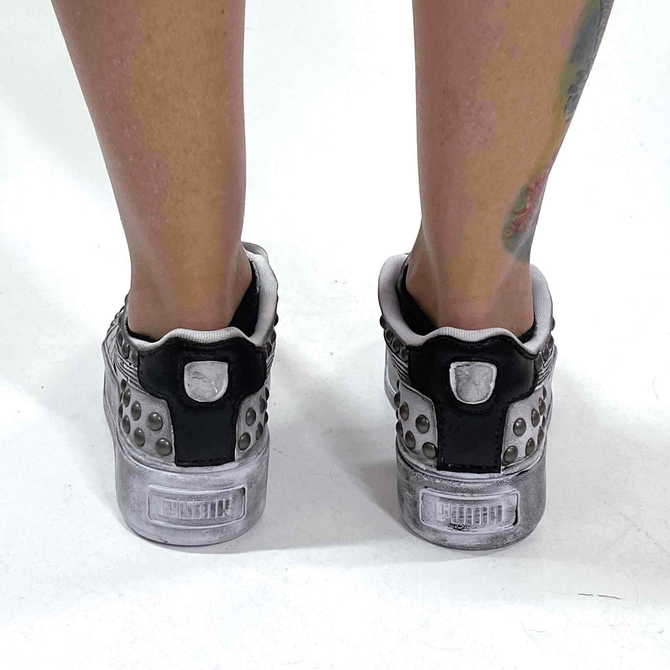 Puma Platform Custom Delavè Borchie, Perle e Sporcatura Nera