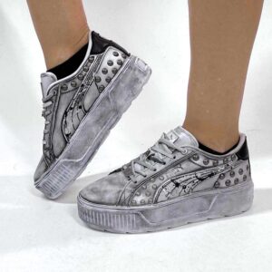 Puma Platform Custom Delavè Borchie, Perle e Sporcatura Nera
