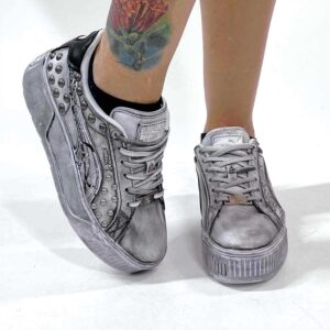 Puma Platform Custom Delavè Borchie, Perle e Sporcatura Nera