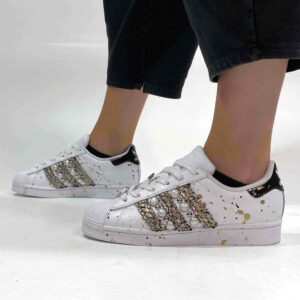 Adidas Superstar Personalizzate Squamato, Borchie, Perle e Sporcatura Oro