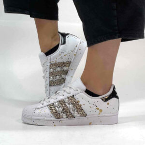 Adidas Superstar Personalizzate Squamato, Borchie, Perle e Sporcatura Oro