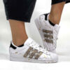 Adidas Superstar Personalizzate Squamato, Borchie, Perle e Sporcatura Oro