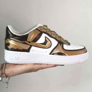 Nike Air Force One Custom Cartoon 2D Dipinte A Mano Marrone e Oro