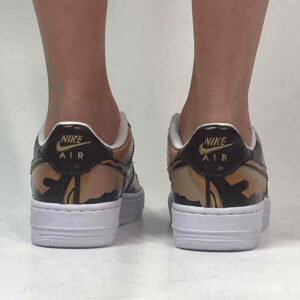Nike Air Force One Custom Cartoon 2D Dipinte A Mano Marrone e Oro