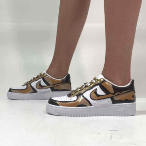 Nike Air Force One Custom Cartoon 2D Dipinte A Mano Marrone e Oro