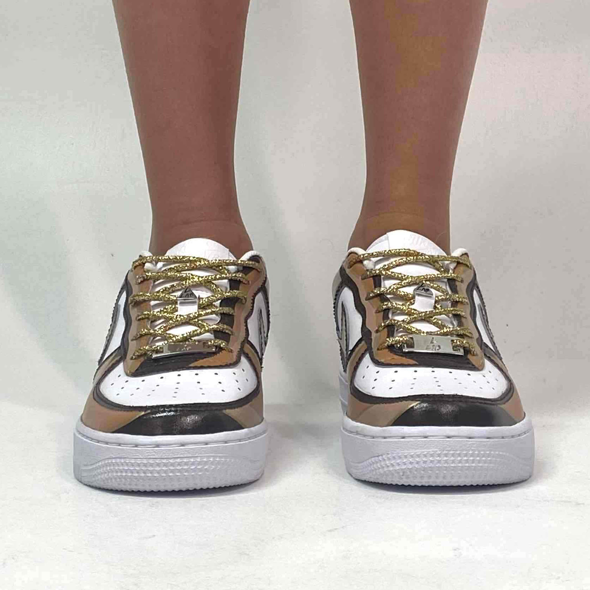 Nike Air Force One Custom Cartoon 2D Dipinte A Mano Marrone e Oro