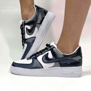 Nike Air Force One Custom Cartoon 2D Dipinte A Mano Nero e Grigio