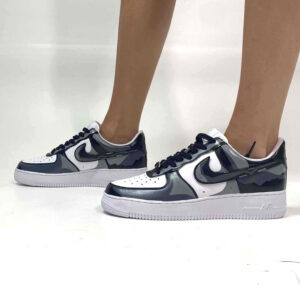 Nike Air Force One Custom Cartoon 2D Dipinte A Mano Nero e Grigio
